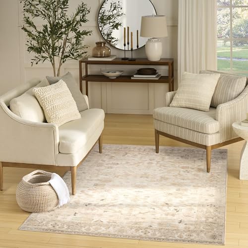 Nourison Home Vintage Washables Beige 4' x 6' Area Rug - Easy Clean, Non Shedding, Bed Room, Living Room, Dining Room, Kitchen (4' x 6')
