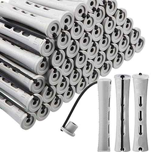WILLBOND 60 Pcs Short Perm Rods Natural Hair Perm Rods with Elastic Rubber Band Non Slip Plastic Perming Cold Wave Kit for Women Hairdressing Styling Tool(0.59 Inch,Gray)