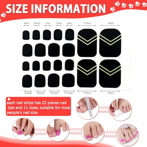 DANNEASY 20 Sheets Toe Nail Stickers Full Nail Wraps - Black, Toenails Polish Strips Self Adhesive Toenail Polish Stickers Gel Strips Manicure Sticker Nails for Women with File, Cuticle Stick
