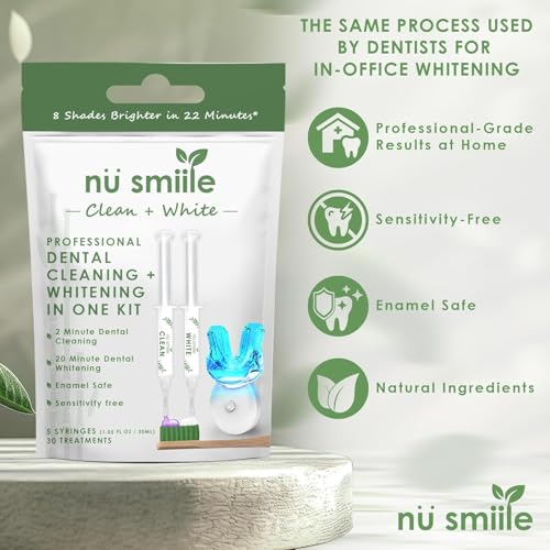 Professional Cleaning and Teeth Whitening Kit by nu smiile - Includes Blue LED Light - Visible Results in 20 Minutes - Xyliprox Teeth Whitening Gel - 30 Treatments