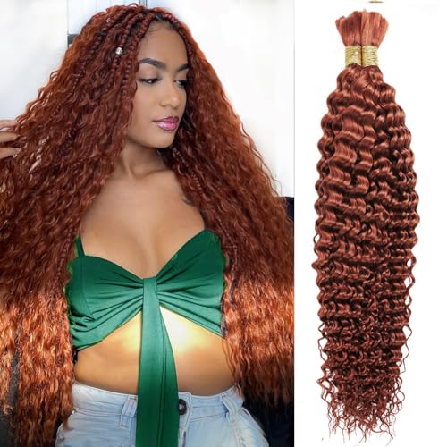100g 24 Inch Deep Wave Bulk Human Braiding Hair Color 350 Human Braiding Hair for Boho Braids 2 Bundles/Pack No Weft 100 Percent Brazilian Human Braiding Hair Extensions for Micro Braiding