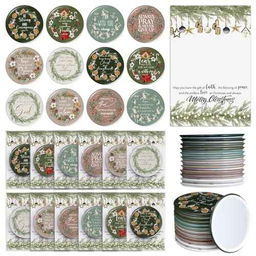 Thyle 36 Sets Christmas Christian Gifts Bulk Bible Verse Compact Mirrors Mini Christian Pocket Mirror Portable Round Makeup Mirrors with Christmas Greeting Cards for Women Xmas Church Party Favors