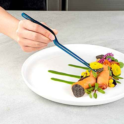 Restaurantware Perfect Point 7.9 Inch Food Tweezers 1 Offset Kitchen Tweezers - Serrated Tips For Precision For Garnishing Plating Or Decorating Blue Stainless Steel Offset Tweezers Durable
