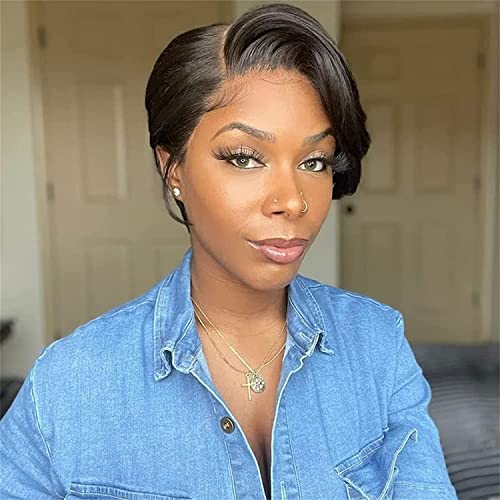 Pixie Cut Wig Short Lace Front Wigs Transparent Lace Front Wigs Straight Glueless Wigs Pre Plucked With Baby Hair Natural Hairline 8 inch