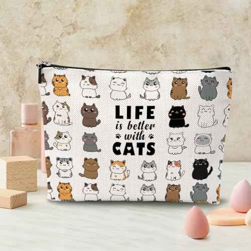 Cute Cat Makeup Bag Cat Cosmetic Bag Cat Gifts for Women Cat Mom Gifts Cat Lover Gifts for Women Girls Mom Grandma Sister Best Friends Pet Owner Lady Inspirational Christmas Birthday Friendship Gifts