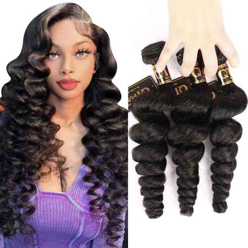 QTHAIR 16A Brazilian Virgin Hair Bundles 16" 18" 20" Loose Wave Hair Bundles 100% Human Hair Loose Wave Unprocessed Virgin Human Hair Extensions Natural Color