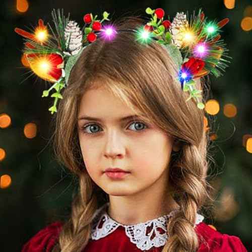 BARTOSI Christmas Light Up Headbands Reindeer Antlers Hairband LED Xmas Antler Hair Hoop Hair Accessories for Women Girls