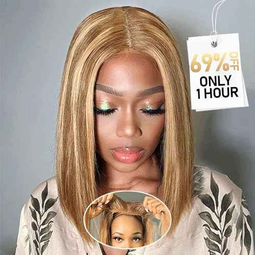 Wear and Go Glueless Bob Wig Human Hair 200% Density 5x5 HD Lace Closure Wigs For Black Women Glueless 5x5 Closure Wigs Human Hair Pre Plucked Bob Highlight Color 14 Inch