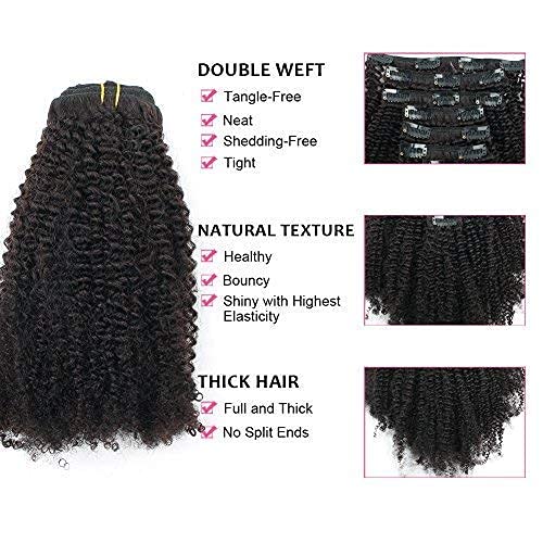 ABH AMAZINGBEAUTY HAIR Afro Coily Clip in Hair Extensions Real Human Hair 4B and 4C Double Wefts Remy Coily Clip ins for African Americans 120 Grams 7pcs 17 Clips, #1B Natural Black 12 Inch