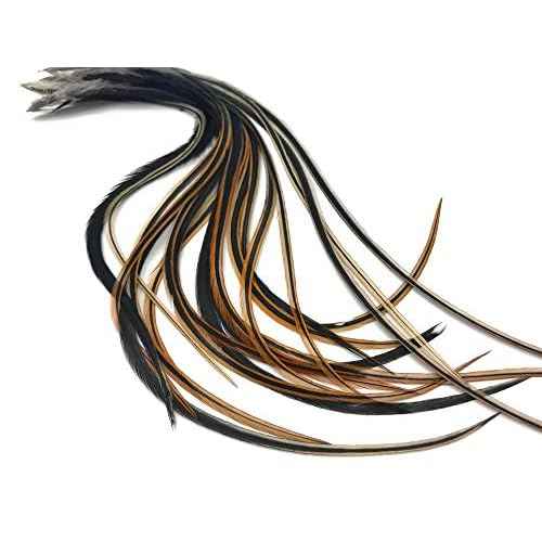 Moonlight Feather | 6 Pieces - Furnace Thick Long Rooster Hair Extension Feathers Whiting Hackle