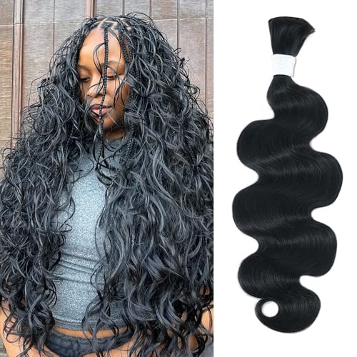 Body Wave Bulk Human Hair For Braiding No Weft Boho Braids Human Hair Brading Hair Extensions 100g One Bundle Wet and Wavy Human Braiding Hair For Boho Braids Natural Black(24inch, Natural Black)