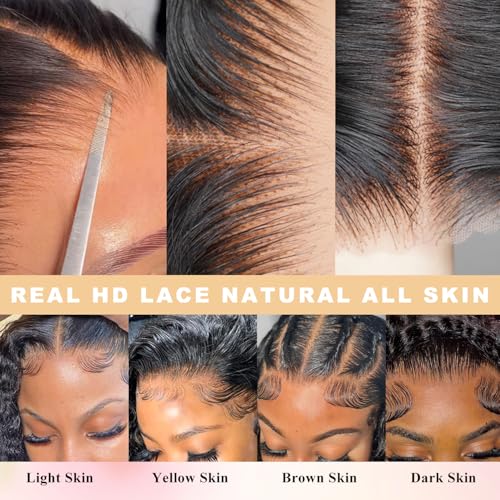 SFD 28 Inch Glueless Wigs Human Hair Deep Wave Pre Plucked Pre Cut 220% Density Lace Front Wigs Human Hair 7x5 Hd Lace Closure Wig Wear And Go Curly Wigs for Women Loose Wave Wig