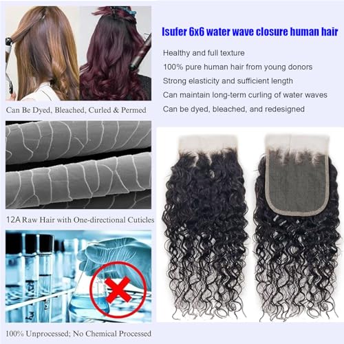 10A Grade Unprocessed Water Wave Closure 6x6 Frontal Hd Transparent Lace 22 Inch Pre Plucked Natural Hairline With Baby Hair High Density Brazilian Virgin Human Hair