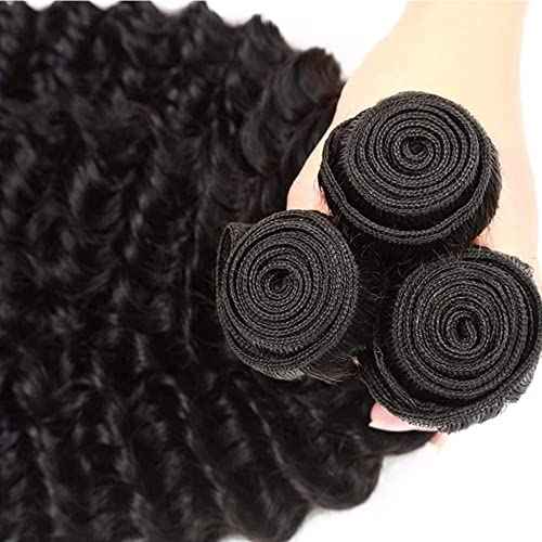 Human Hair Bundle Natural Black Deep Wave Bundles 20 22 24 inch 100% Unprocessed Brazilian Virgin Hair 3 Bundles #1b Color Natural Black 150g