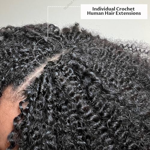 Knotless Pre Separated Crochet Human Hair Extensions Afro Kinky Curly Mongolian Virgin Braiding Hair Invisible Pre Looped Feather Braids Bundles For Black Women Walnut Hair 16inch 60g