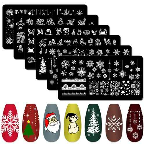 DANNEASY 6 Pieces Christmas Nail Stamping Plate Nail Stamps Nail Stencils Nail Art Stamping Kit Snowflake Plates for Nails Design Manicure Template Tools Acrylic Nail Accessories