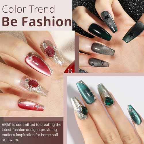 ABAC Solid Cat Eye Gel Nail Polish Palette - Hema-Free Magnetic Winter Shades Chestnut Red,Emerald Shimmer w/Pro Magnet & Brush Christmas Party Nails,LED/Lamp Curing,Long-Lasting Gift Set