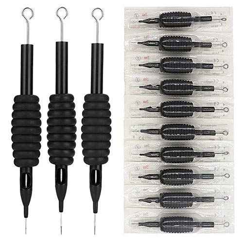 Tattoo Needles and Tubes Combo - 20Pcs Disposable Tattoo Tubes with Matching Mixed Tattoo Needles 3RL 5RL 7RL 9RL 5RS 7RS 9RS 5M1 7M1 9M1 for Tattoo Supplies Tattoo Machine (Black+Black-20pcs)