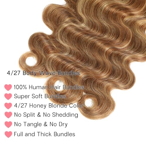 Human Hair Bundles Body Wave Brazilian Virgin Hair Bundles Curly Weave Bundles 100% Unprocessed Human Hair Weft 4/27 Piano Color Ombre Bundles