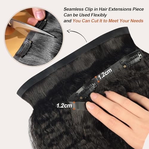 Clip in Hair Extensions Real Human Hair Clip ins Kinky Straight 100% Brazilian Virgin Hair PU Seamless Clip in Hair Extensions Human Hair for Women Natural Black 120 Gram 6 Pcs 20 Inch