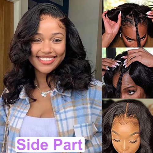 Xagujpo Wear and Go Glueless Wigs Human Hair Body Wave V Part Wigs for Black Women Upgrade U Part Human Hair Wig No Leave Out No Sew In Full Head Clip In Half Wig 180% Density Natural Color (14 inch)