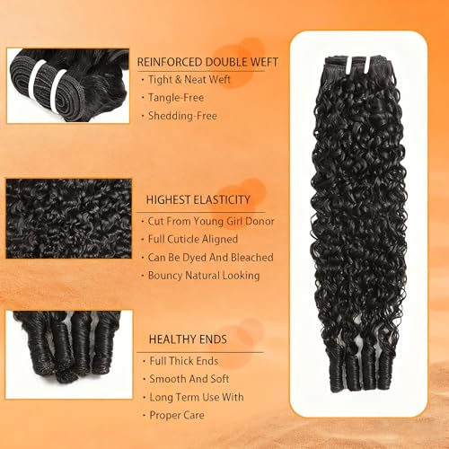 4 Bundles Burmese Curly Bundles Human Hair 12 Inch 3C4A 100% Unprocessed Human Hair Spiral End Quick Water Wave Real Human Hair Extensions Natural Black
