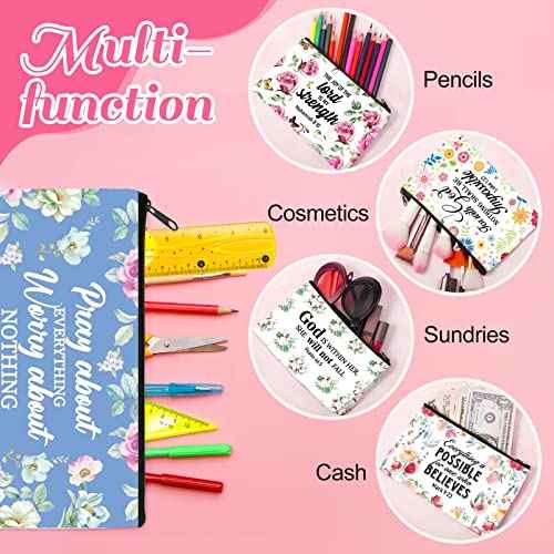 Thinkday 10 Pcs Christmas Christian Gift Bulk Cosmetic Bags for Women Inspirational Quotes Makeup Bag with Zipper Church Employee Appreciation Toiletry Pencil Pouch Travel Set Thanksgiving Gifts
