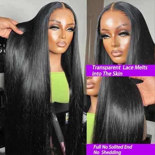 Straight Lace Front Wigs Human Hair Pre Plucked 13x4 HD Transparent Lace Frontal Wig for Black Women Glueless Brazilian Virgin Hair 180% Density with Baby Hair Hairline