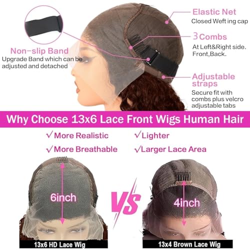 Chocolate Brown Deep Wave Lace Front Wigs Human Hair 13x6 Curly Human Hair Wig 200% Density HD Lace Front Wig Human Hair Pre Plucked Deep Wave Wig for Women with Baby Hair