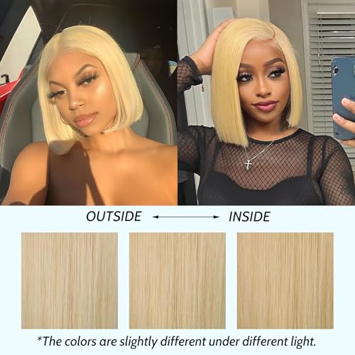 Blonde Bob Wig Human Hair, 613 Straight Bob Wig 100% Human Hair,Glueless 613 UHD Lace Front Wig Human Hair 13x4 Full Lace Wigs Human Hair Pre-Cut 10inch Blonde Brazilian Wig 200% Density