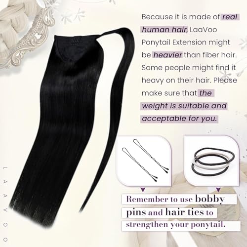 LaaVoo Ponytail Extension Human Hair Black Ponytail Extensions for Black Women Wrap Around 20 Inch 80g