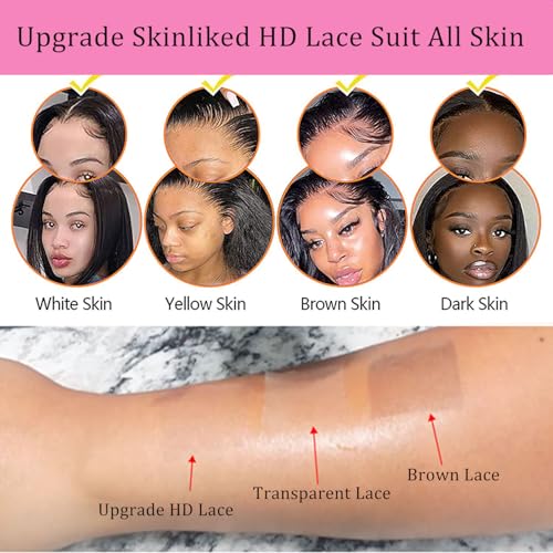 Upgrade Real Skinliked 5X5 HD Closure Human Hair Straight Lace Closure 0.095 mm Ultra Thin Invisible HD Lace Closure Pre Plucked Natural Hairline With Baby Hair 100% Real Human Hair Black 14 Inch