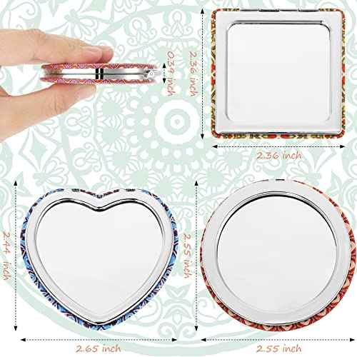 Mandala Design Pocket Mirror Mini Travel Makeup Purse Compact Accessories Beauty Magnifying Double Sides Pocket Mirror Portable Handheld Folding PU Leather Supply for Women(6 Pieces)