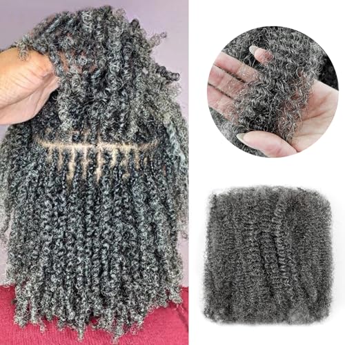 16inch Afro Kinkys Bulk Human Hair Human Hair for Locs/Twists/Braids/Repair Locs Afro Kinky Curly Bulk Can Bleach And Dye(#SALT&PEPPER,16inch 50g)