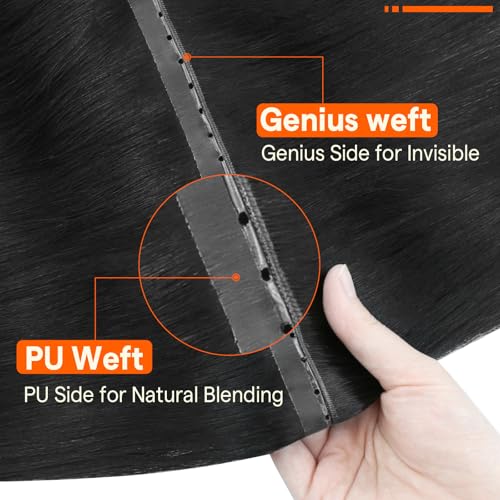 Full Shine Butterfly Weft Hair Extensions Remy Human Hair 22 Inch Genius Weft Extensions Real Hair Color Jet Black Invisible Pu Hole Weft Extensions Micro Ring Hair 50 Grams