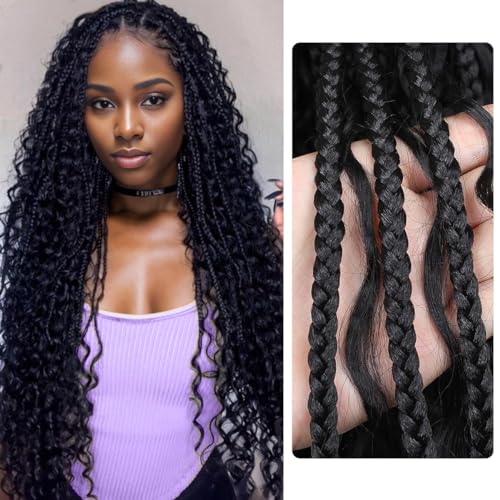 Boho Braided Wigs for Black Women, 36 inch Knotless Full Lace Boho Box Braid Wig, Bohemian Curly Ended Double Full Lace Goddess Braided Wig