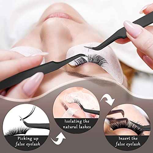 Honoson 9 Pieces Curved Pointed Craft Tweezers Stainless Steel Precision Tweezer with Protective Cover for Rhinestones Dried Flowers Craft Stickers Eyelash Extension Jewelry Making(Black)