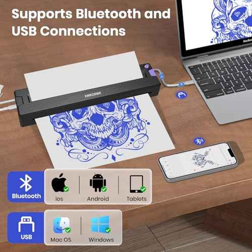 Tattoo Stencil Printer Machine for Tattoo Artists&Beginners,Newly Upgraded,with 3pcs Tattoo Transfer Paper,Compatible with Phone/Pc&Pad,Portable Thermal Inkless Bluetooth Wireless Printer