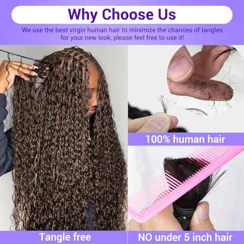 Human Braiding Hair for Boho Braids 110g Deep Wave Boho Bulk Human Hair for Braiding Knotless 12A Wet and Wavy Bohemian 3 No Weft Bundles/Pack Curly Braids Brown 18 Inch