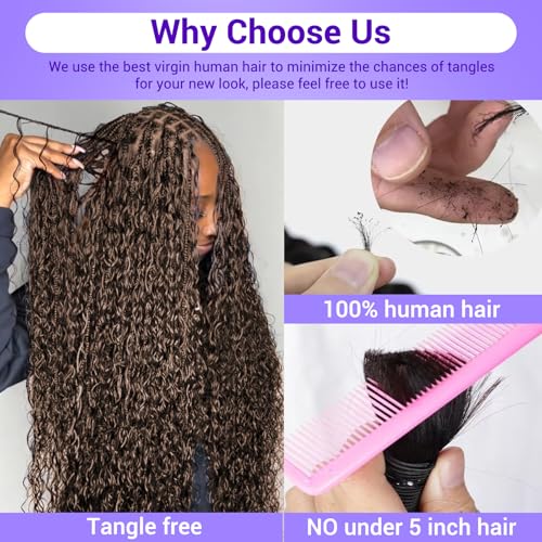 Human Braiding Hair for Boho Braids 110g 24 Inch Deep Wave Boho Bulk Human Hair for Braiding Knotless 12A Wet and Wavy Bohemian 3 No Weft Bundles/Pack Curly Braids Brown
