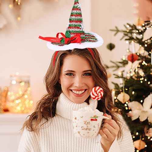 BELSITA Christmas Headbands Santa Hat Hair Bands Glitters Christmas Hair Hoops White Snowflake Ribbon Headdress for Adult Costume Clothes Makeup Decorations Party Gift