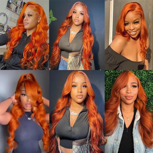 Ginger Body Wave Bundles Human Hair Color 350 Double Weft Brazilian Hair Extersions Burnt Orange Wet and Wavy Bundles Soft Silky for Black Women 20 22 24 Inch