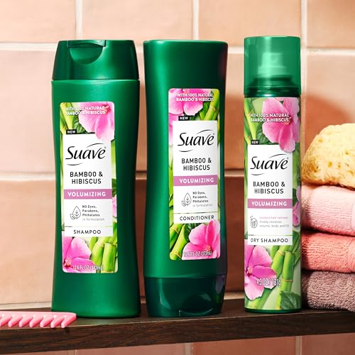 Suave Bamboo & Hibiscus Volumizing Dry Shampoo, Infused with 100% Natural Ingredients for Visibly Restoring Hair Body & Lift, 4.3 oz, 12 Pack