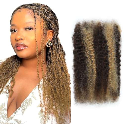 Afro Kinkys Bulk Human Hair 20 Inch for Dreadlocks Extensions Repair Locs Twist Braiding 100% Ombre Highlight Human Hair for Locs 50g/pack