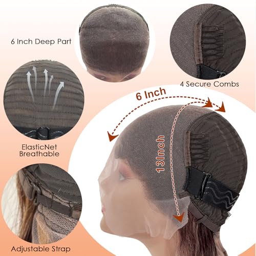 Ombre Lace Front Wig Human Hair Body Wave 13x6 HD Lace Front Wigs Human Hair Pre Plucked 200% Density Honey Blonde Highlight Wig 4/27 Colored Lace Frontal Glueless Wigs Human Hair 24 Inch