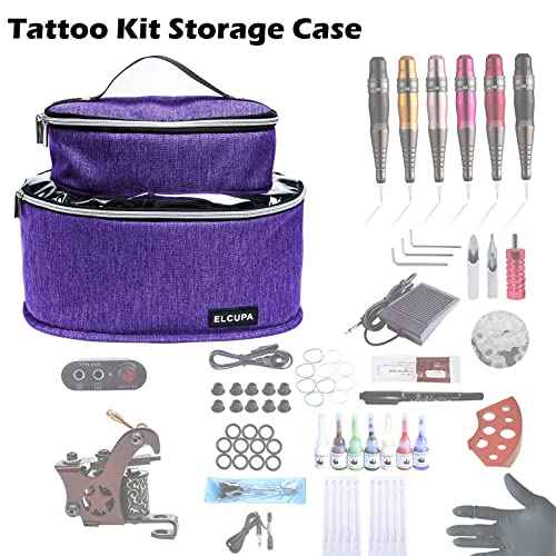 Tattoo Kit Carrying Case, Purple, Padded Interior, 6" Height, 8.5" Middle Compartments, Multiple Pockets, Easy Carry, Service Guarantee