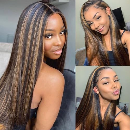 Ombre Lace Front Wig Human Hair 20 Inch 180% Density FB/30 13x4 Full Frontal Hd Transparent Lace Straight Lace Front Wig Human Hair Colored Wigs For Black Women Frontal Highlight Wig Human Hair