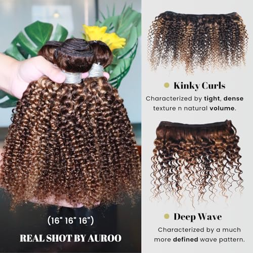 Honey Blonde Highlight Tight Kinky Curly Single Bundles Human Hair 24Inch, 100% Virgin Remy 12A Brazilian Curly Weave Bundles Human Hair Thick Track P4/27 Ombre Brown Colored Kinky Curly Bundles
