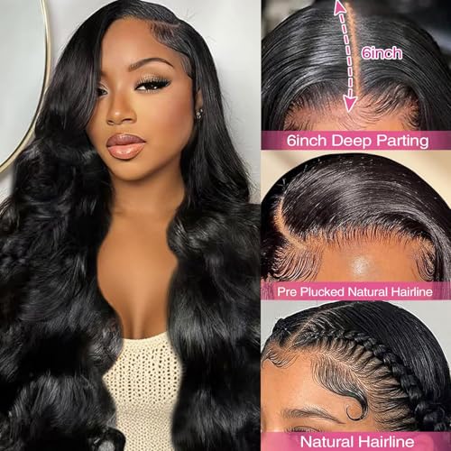 13x6 Lace Front Wigs Human Hair 180 Density Body Wave HD Lace Frontal Wigs Pre Plucked with Baby Hair Glueless Wig for Women 22Inch