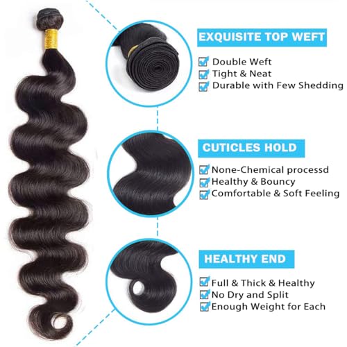 Cirvty 30 Inch Body Wave Bundle Human Hair 1 Bundles Body Wave Bundles 100% Unprocessed Brazilian Virgin Hair Bundles Double Weft Weave Bundles Human Hair Natural Black Color